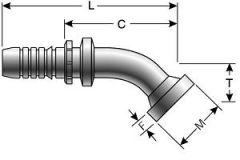 Code 61 Komatsu Style O-Ring Flange - 45° Bent Tube