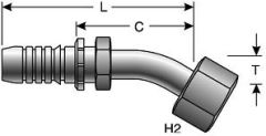 Female Flat-Face O-Ring Swivel - 22 1/2° Bent Tube