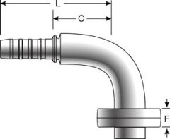 Male French GAZ (Poclain) 24° High Pressure Flange - 90° Bent Tube