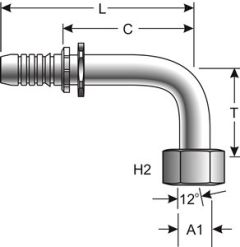 Female DIN 24° Cone Swivel - Light Series with O-Ring - 90° Bent Tube