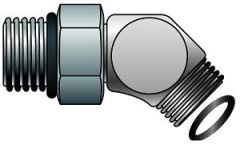 British Male Standard Pipe Parallel with O-Ring to Male Flat-Face O-Ring - 45°