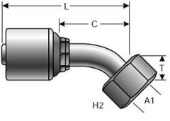 Female DIN 24° Cone Swivel - Heavy Series with O-Ring - 45° Bent Tube