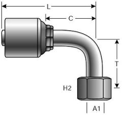 Female DIN 24° Cone Swivel - Heavy Series with O-Ring - 90° Bent Tube