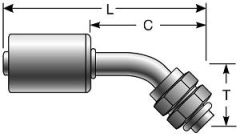Female SAE Tube O-Ring Metric Nut Swivel - 45° Bent Tube - Aluminum