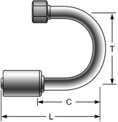 Female SAE Tube O-Ring Nut - 180° Bent Tube - Aluminum