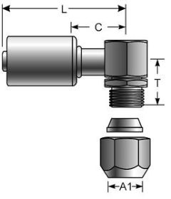 Male SAE Flareless Assembly - 90° Block - Aluminum