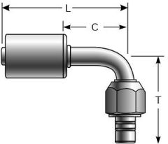 Female SAE Tube Dual O-Ring Nut - 90° Bent Tube - Aluminum