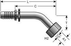 Female DIN 24° Cone Swivel - Light Series with O-Ring - 45° Bent Tube