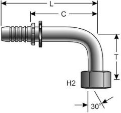 Female British Standard Parallel Pipe O-Ring Swivel - 90° Bent Tube